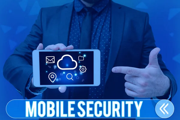 Text Bildtext Presenterar Mobile Security Word Skrivet Skydd Mobiltelefon Från — Stockfoto