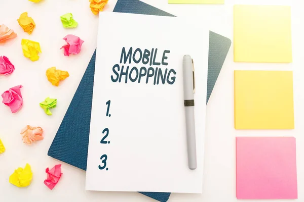 Señal Escritura Mano Mobile Shopping Escaparate Negocios Compra Venta Bienes — Foto de Stock