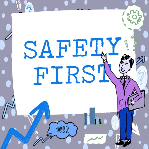 Podpis Koncepcyjny Bezpieczeństwo Pierwsze Podejście Biznesowe Unikaj Niepotrzebnego Ryzyka Żyj — Zdjęcie stockowe