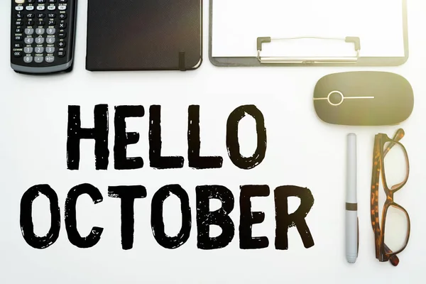 Texto Que Muestra Inspiración Hello October Word Last Quarter Denth — Foto de Stock