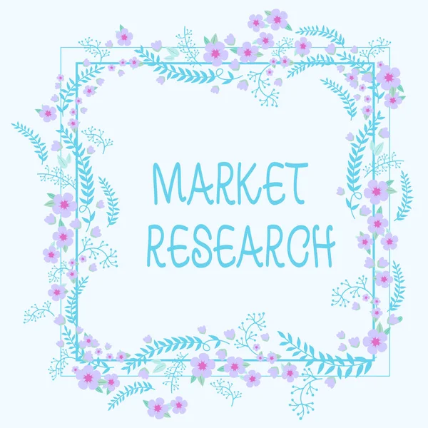 Conceptual display Market Research, Word Written on The acttion of gathering information about consumers Blank Frame Decorated With Abstract Modernized Forms Flowers And Foliage.