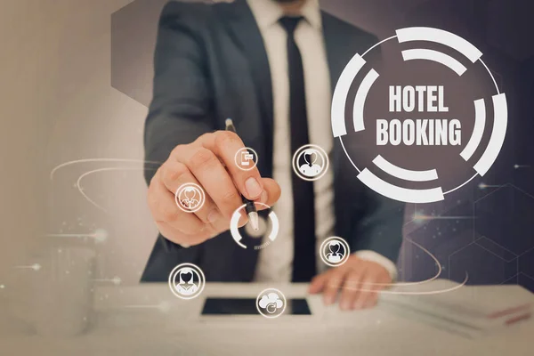 Conceptual Λεζάντα Hotel Booking Word Συντάχθηκε Στις Online Κρατήσεις Presidential — Φωτογραφία Αρχείου