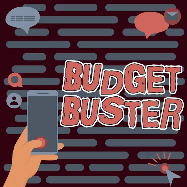 Handschrift Zeichen Budget Buster Konzeptfoto Sorglos Ausgaben Schnäppchen Unnötige Einkäufe — Stockfoto