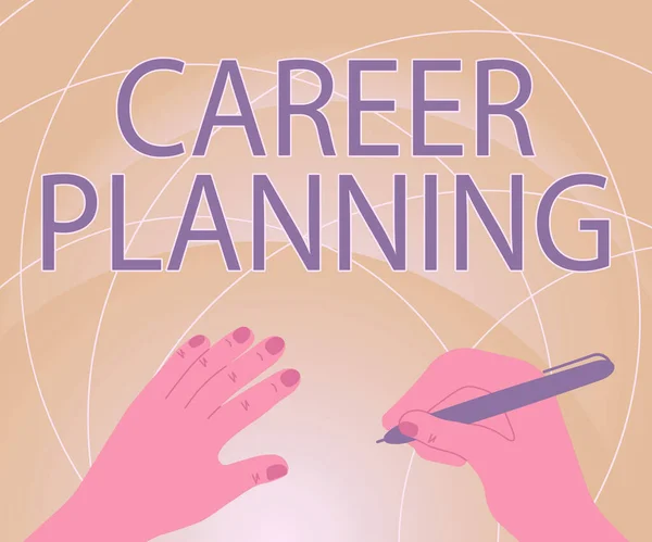 Sign displaying Career Planning, Word Written on Strategically plan your career goals and work success Hands Using Pencil Strategizing Newest Innovative Creative Goal Plans.