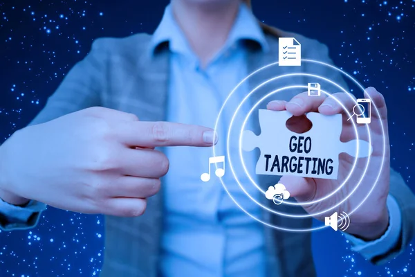 Konceptuální Displej Geo Targeting Business Showcase Digitální Reklama Shlédnutí Adresa — Stock fotografie