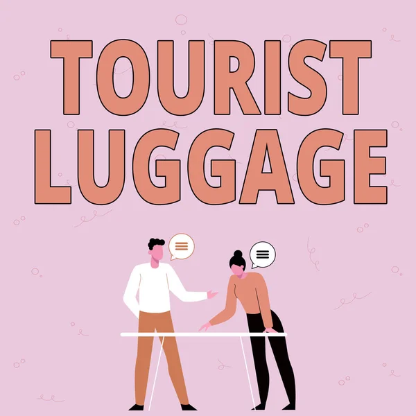観光荷物を提示するテキストキャプション 旅行パートナーのためのすべてを含む概念的な写真の大きな袋スキル向上のための新しいアイデアを共有作業戦略 — ストック写真