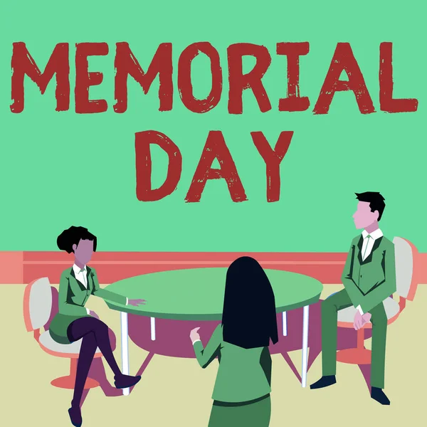 Conceptual display Memorial Day, Business showcase To honor and remembering those who died in military service Colleagues having meeting presenting project ideas achieving teamwork.