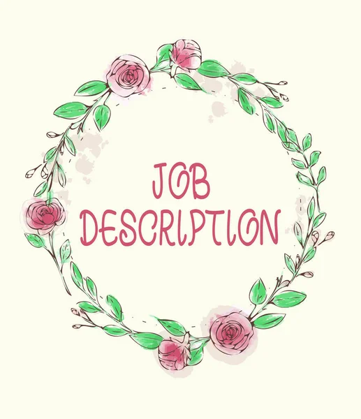 Text caption presenting Job Description, Business concept A document that describes the responsibilities of a position Blank Frame Decorated With Abstract Modernized Forms Flowers And Foliage.