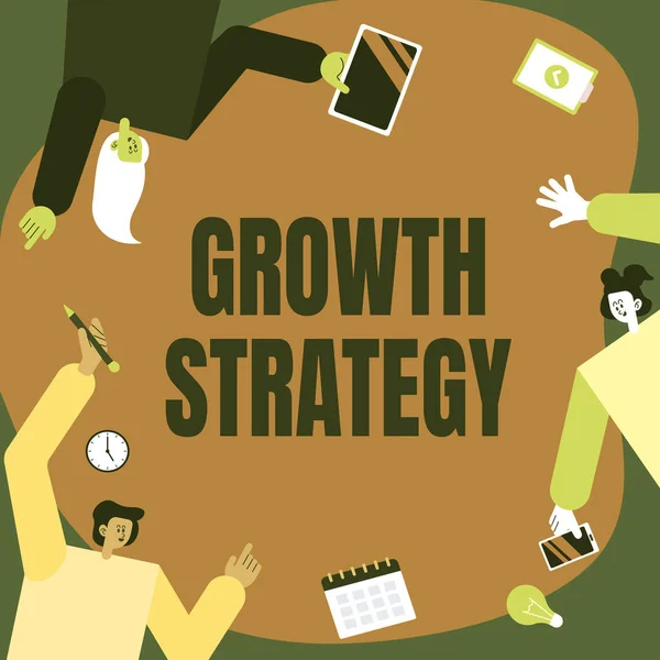Hand Skriva Tecken Tillväxtstrategi Affärsidé Strategi Som Syftar Till Att — Stockfoto