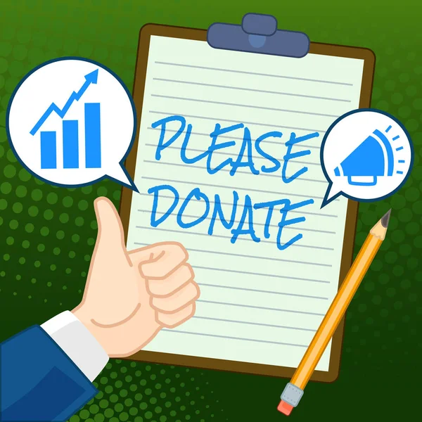 Writing displaying text Please Donate, Conceptual photo Supply Furnish Hand out Contribute Grant Aid to Charity Hands Thumbs Up Showing New Ideas. Palms Carrying Note Presenting Plans