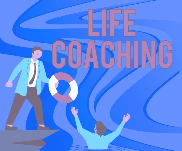 Text caption presenting Life Coaching, Business idea Improve Lives by Challenges Encourages us in our Careers Gentleman In Suit Helping Colleague Representing Successful Teamwork.