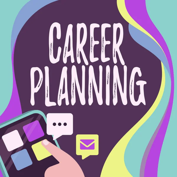 Text sign showing Career Planning, Business concept Strategically plan your career goals and work success Finger Pressing Application Button Presenting Global Network Connection.