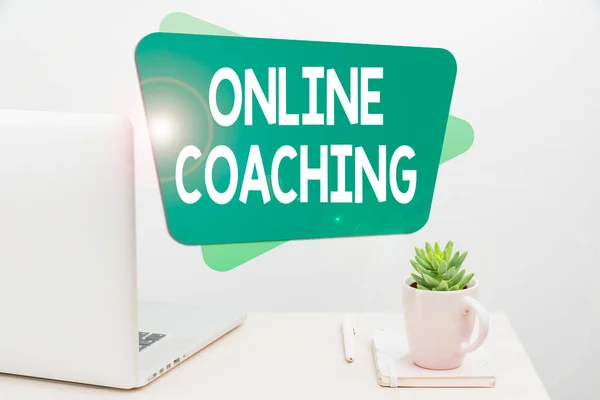 Inspiration showing sign Online Coaching, Business approach Learning from online and internet with the help of a coach Tidy Workspace Setup, Writing Desk Tools Equipment, Smart Office