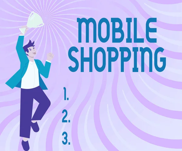 Segno Testo Che Mostra Mobile Shopping Business Idea Comprare Vendere — Foto Stock