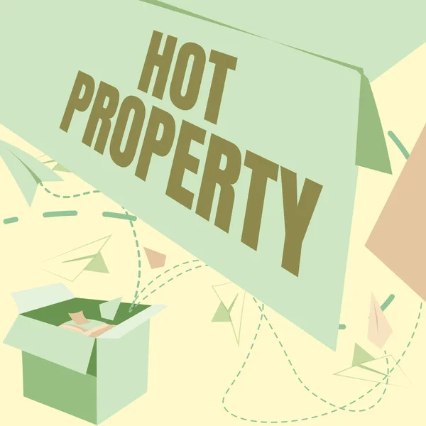 Logga Visar Hot Property Word För Något Som Eftertraktat Eller — Stockfoto