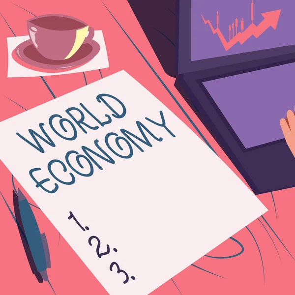 Señal Que Muestra Economía Mundial Palabra Escrita Mercados Internacionales Mundiales — Foto de Stock