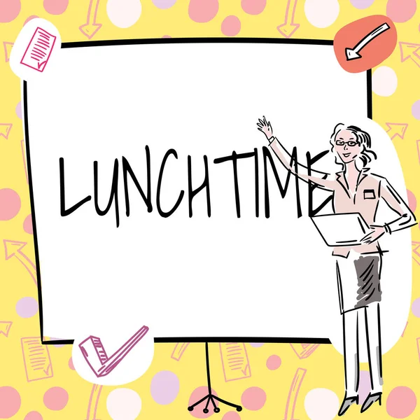 Lunchtime Internet Concept Meal Day Morning Dinner Businesswoman 스탠드업 뉴멋진 — 스톡 사진