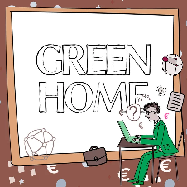 Yazısı Green Home Internet Concept Bitkilerle Ağaçlarla Dolu Başarılı Stratejilerini — Stok fotoğraf