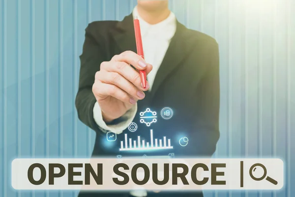 Текст Показывающий Вдохновение Open Source Бизнес Подход Обозначающий Программное Обеспечение — стоковое фото