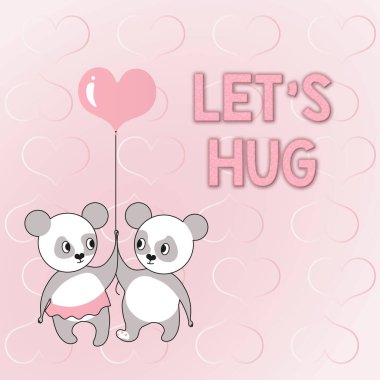 Yazı yazarken LETS KUG, İş Fikri Sevgililer Günü kucaklaşması Sevgililer Günü Ayıları ellerinde balon tutarken aşk hedefleri olan tutkulu çifti temsil ediyor.