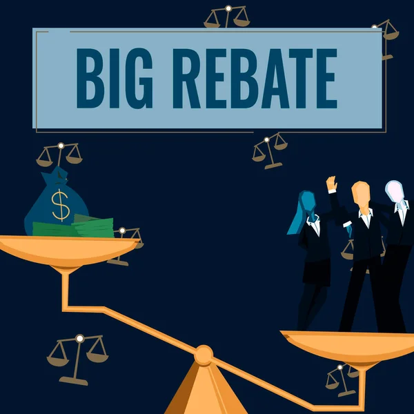 Textový Nápis Ukazující Big Rebate Business Přístup Obrovské Odměny Které — Stock fotografie