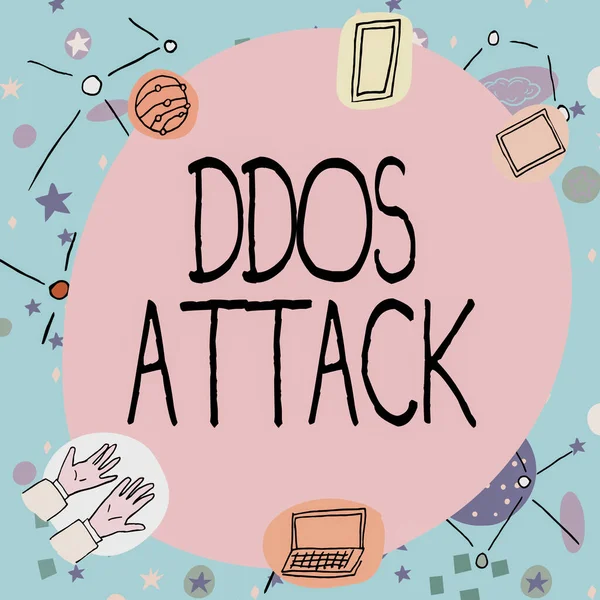 Bildunterschrift Großansicht Des Bildes Mit Der Bildunterschrift Ddos Attack Business — Stockfoto