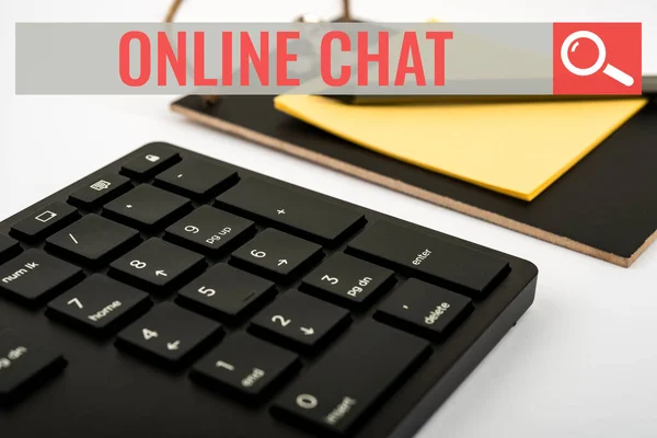 Text Tecken Som Visar Online Chat Word Skrivet Prata Med — Stockfoto