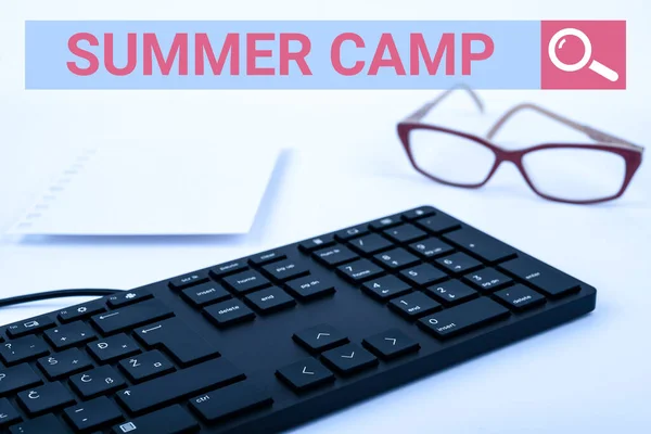 Logga Och Visa Summer Camp Internet Concept Övervakat Program För — Stockfoto