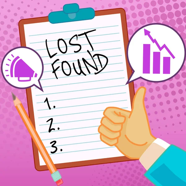 Ispirazione Mostrando Segno Lost Found Business Vetrina Cose Che Vengono — Foto Stock