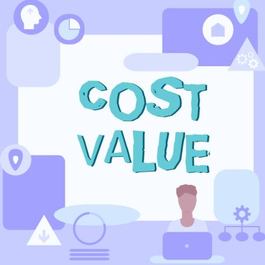 Metin Maliyet Değeri, Kavramsal Fotoğraf Yazımı Masada oturan ve Yeni Teknolojileri Sunan bir adamı satın almak veya işe almak için ödediğiniz miktar.