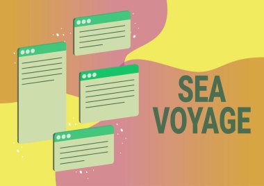 Deniz Yolculuğu 'nu gösteren metin başlığı, genellikle kıyı ülkeleri için tekneyle açılma fikri başarılı çevrimiçi iletişim meslektaşlarını sembolize eden Chat sekmeleri.