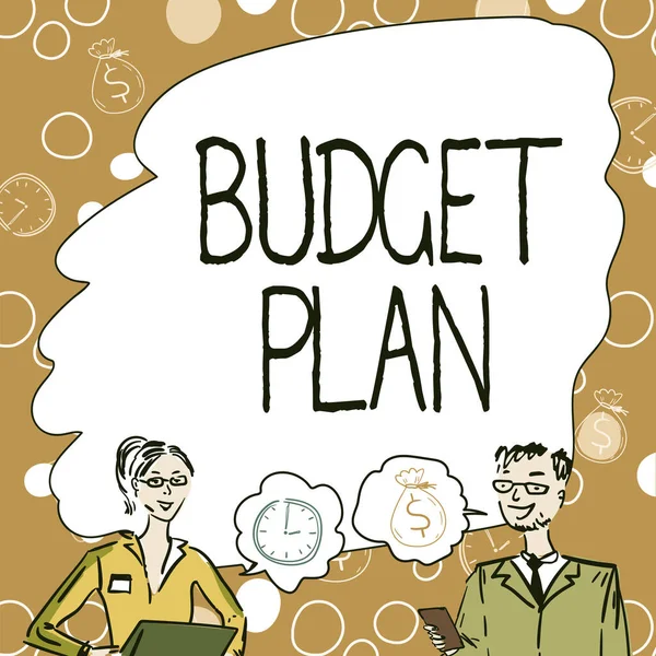 Text caption presenting Budget Plan, Business concept financial schedule for a defined period of time usually year Team Members Looking At Whiteboard Brainstorming New Solutions.