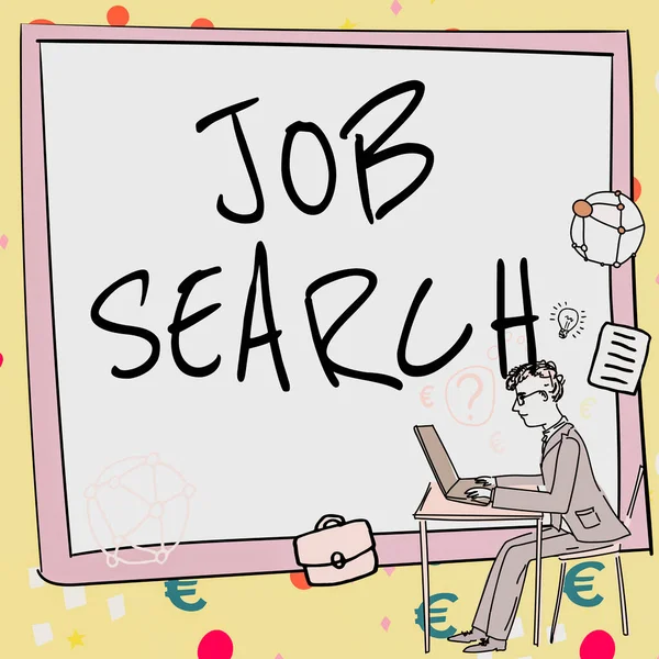 Skriva Visa Text Jobbsökning Affärsöversikt Handling Person Att Hitta Arbete — Stockfoto