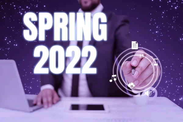 Text Bildtext Presenterar Våren 2022 Affärsidé Tid Året Där Blommorna — Stockfoto