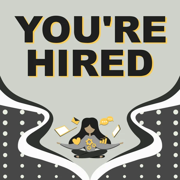Inspiracja Pokazująca Znak You Hired Business Approach New Job Employed — Zdjęcie stockowe