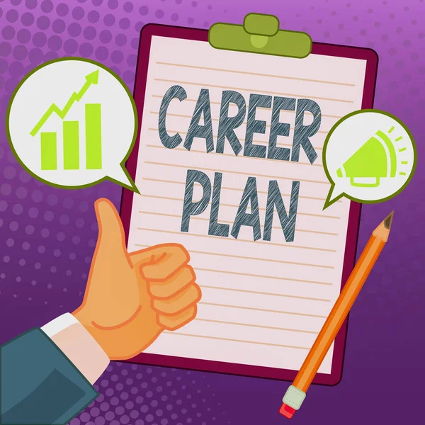 Hand writing sign Career Plan, Concept meaning ongoing process where you Explore your interests and abilities Hands Thumbs Up Showing New Ideas. Palms Carrying Note Presenting Plans