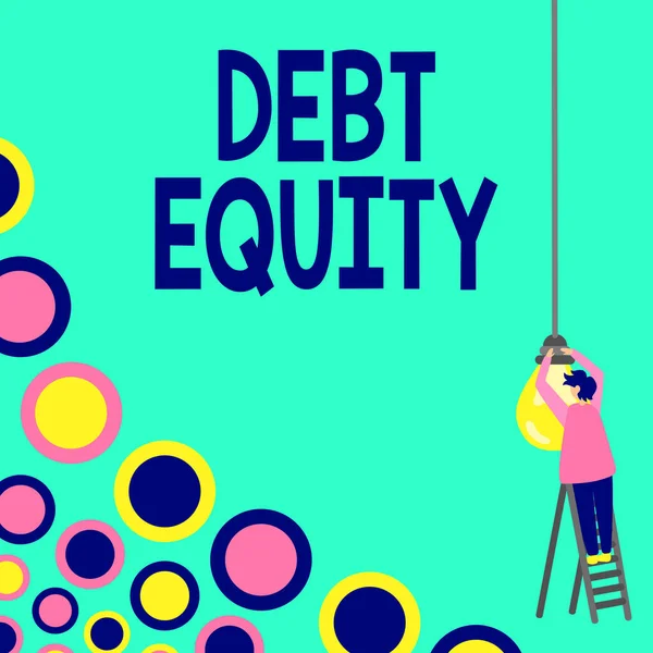 Sign Displaying Debt Equity Word Written Dividing Companys Total Liabilities — Stock Photo, Image