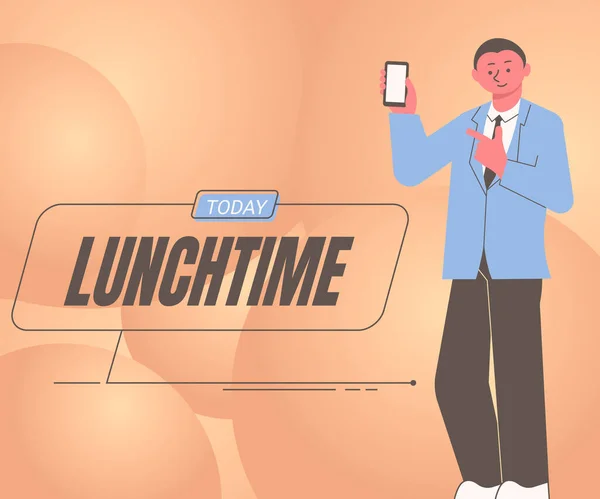 Lunchtime Business Conception Meal Day Breakfast Dinner Man Holding Screen — 스톡 사진