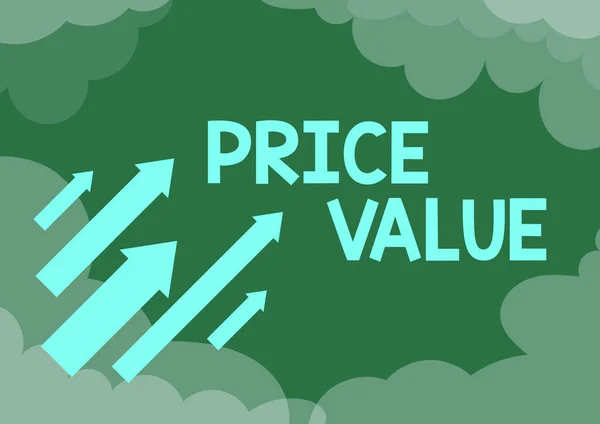 Testo Didascalia Che Presenta Price Value Business Vetrina Strategia Che — Foto Stock