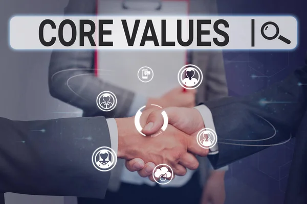 Podepsat Zobrazení Core Values Business Approach Víra Osoba Nebo Organizace — Stock fotografie