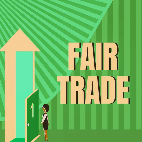 Tekst Bijschrift Presenteren Fair Trade Business Idee Kleine Verhoging Door — Stockfoto