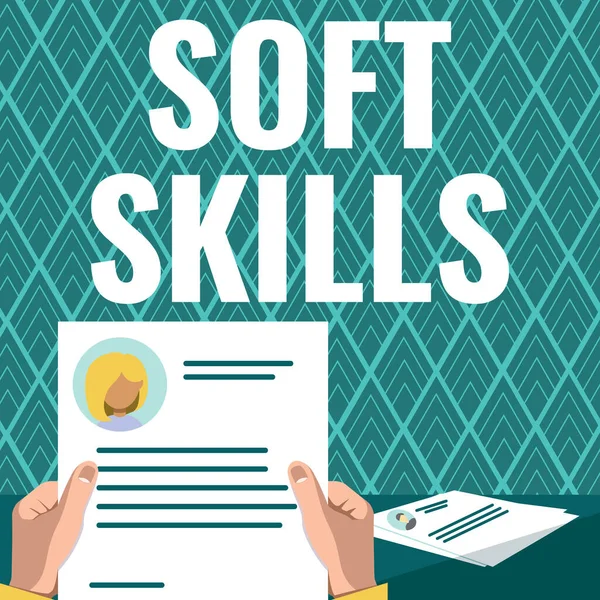 Conceptual caption Soft Skills, Business concept personal attribute enable interact effectively with other showing Hands Holding Resume Showing New Career Opportunities Open.