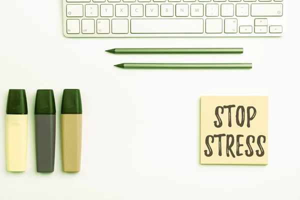 Sign Weergeven Stop Stress Concept Betekent Hulp Zoeken Medicijnen Innemen — Stockfoto