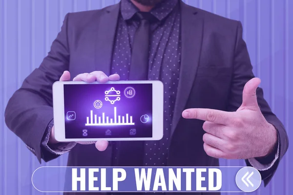 Text Sign Showing Help Wanted Concept Meaning Advertisement Placed Newspaper — Stock Photo, Image