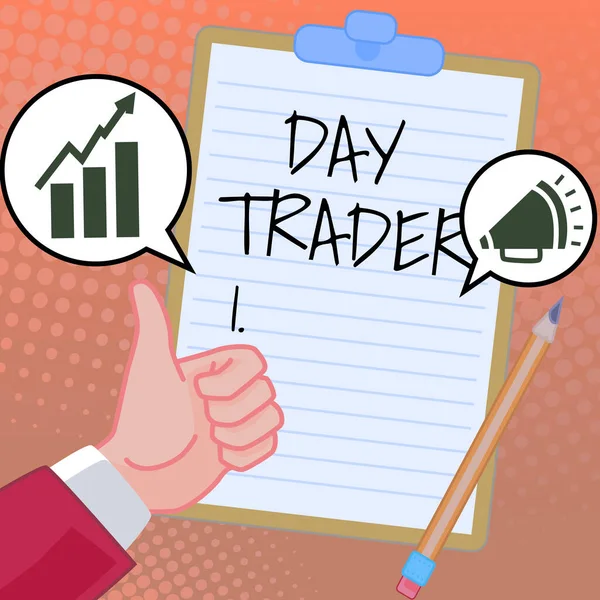 Sign Exibindo Day Trader Word Pessoa Que Compra Vende Instrumentos — Fotografia de Stock