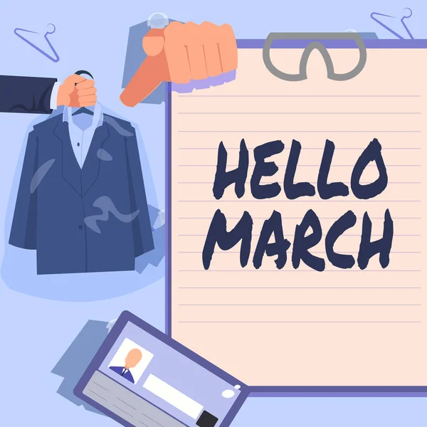 Legenda Conceitual Hello March Word Escrito Sobre Composição Musical Geralmente — Fotografia de Stock