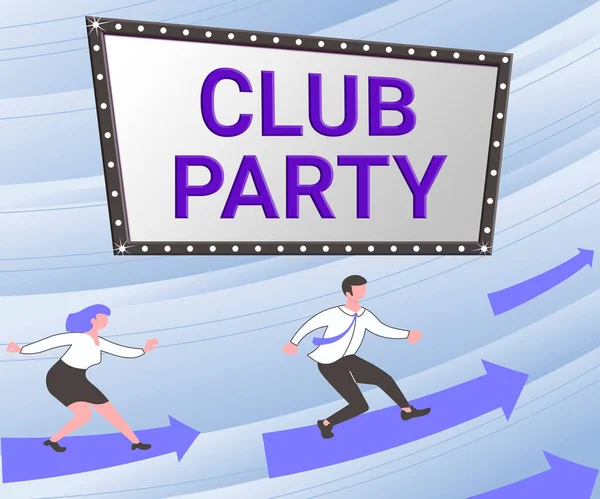 Inspiracja Pokazując Znak Club Party Przegląd Biznesowy Spotkanie Towarzyskie Miejscu — Zdjęcie stockowe