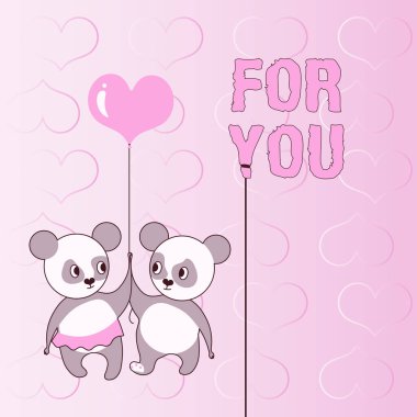 Senin için metin yazmak, sevgiline iş özeti hediye verme konusunda iltifat etmek, Sevgililer Günü Ayıları 'nın elinde kalp balonu tutkulu bir çifti temsil ediyor..