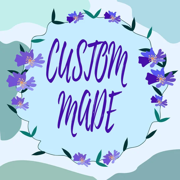 Hand writing sign Custom Made, Internet Concept something is done to order for particular customer organization Blank Frame Decorated With Abstract Modernized Forms Flowers And Foliage.
