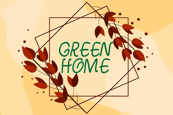 Sign Exibindo Green Home Word Escrito Uma Área Cheia Plantas — Fotografia de Stock